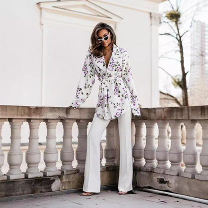 Fashion Commuter Lace Printing Long Sleeve Mid-length Women's Coat