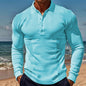 American Men's T-shirt Waffle Casual Polo Collar Button Slim-fit Long Sleeve