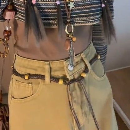 Fall Retro Hong Kong Style Women's High Waist Denim Skirt