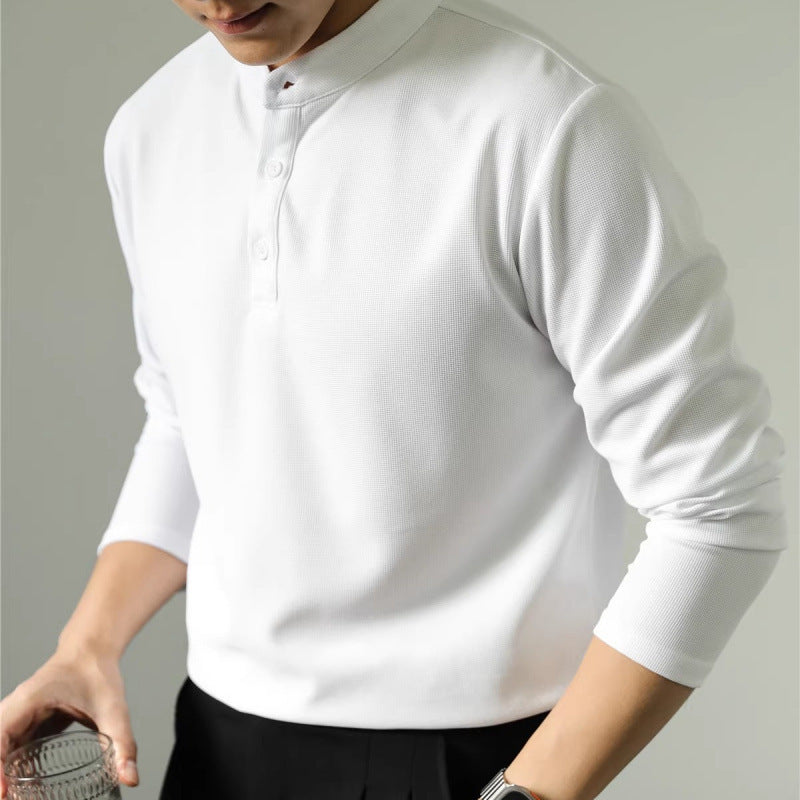 Long Sleeve Polo Shirt Simple Solid Color Fitness Men's Base