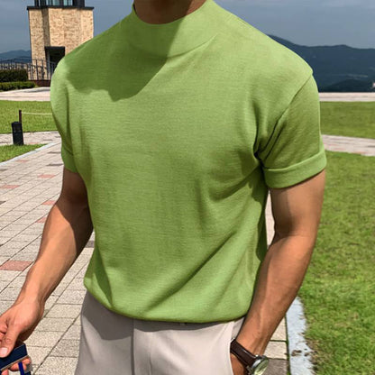 Korean Style Base Shirt Men's Solid Color Turtleneck Short Sleeve T-shirt