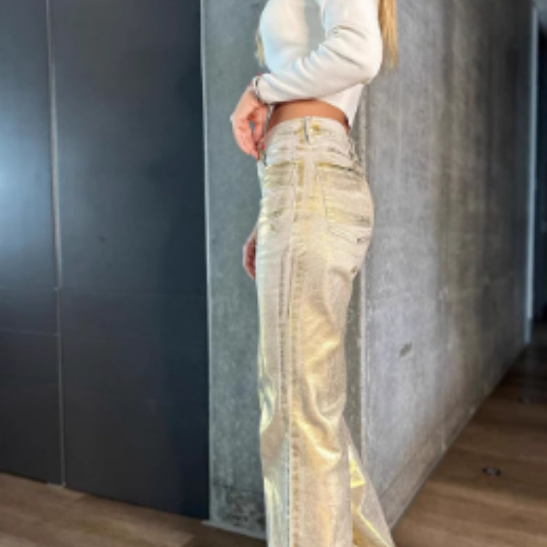Bronzing Design Straight Jeans Spring And Summer