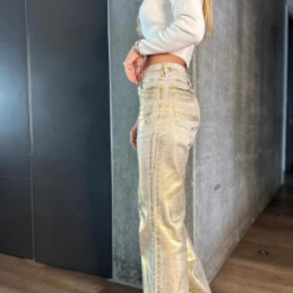 Bronzing Design Straight Jeans Spring And Summer