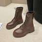 Autumn And Winter New Round Head Lace-up British Style Thick Bottom Mid-calf Martin Boots Women