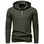 Half Zipper Design Casual Long Sleeve Solid Color Hooded T-shirt