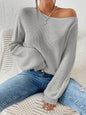 Commute Style Autumn And Winter New Personalized Off-the-shoulder Pullover Knitting Solid Color Loose Leisure All-matching Pullover Boat Neck Sweater