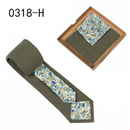 Men's Tie Floral Print Pocket Square Cotton Tie