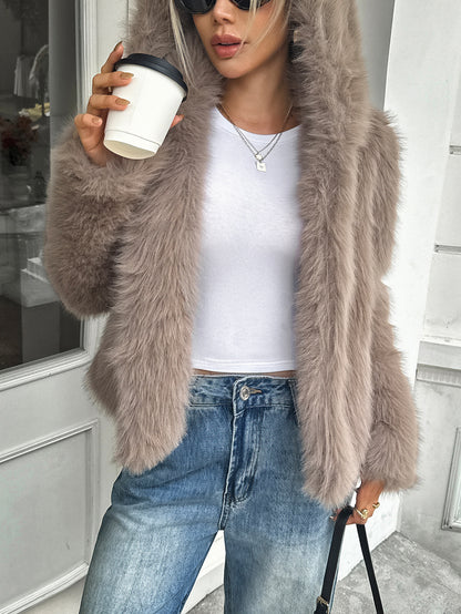 Fleece Long Sleeve Coat Women's Clothing