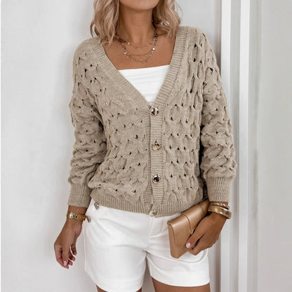 Hollow Artistic Retro V-neck Long-sleeved Coat For Women