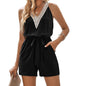 Women's Casual Lace V-neck Solid Color Sleeveless Jumpsuit