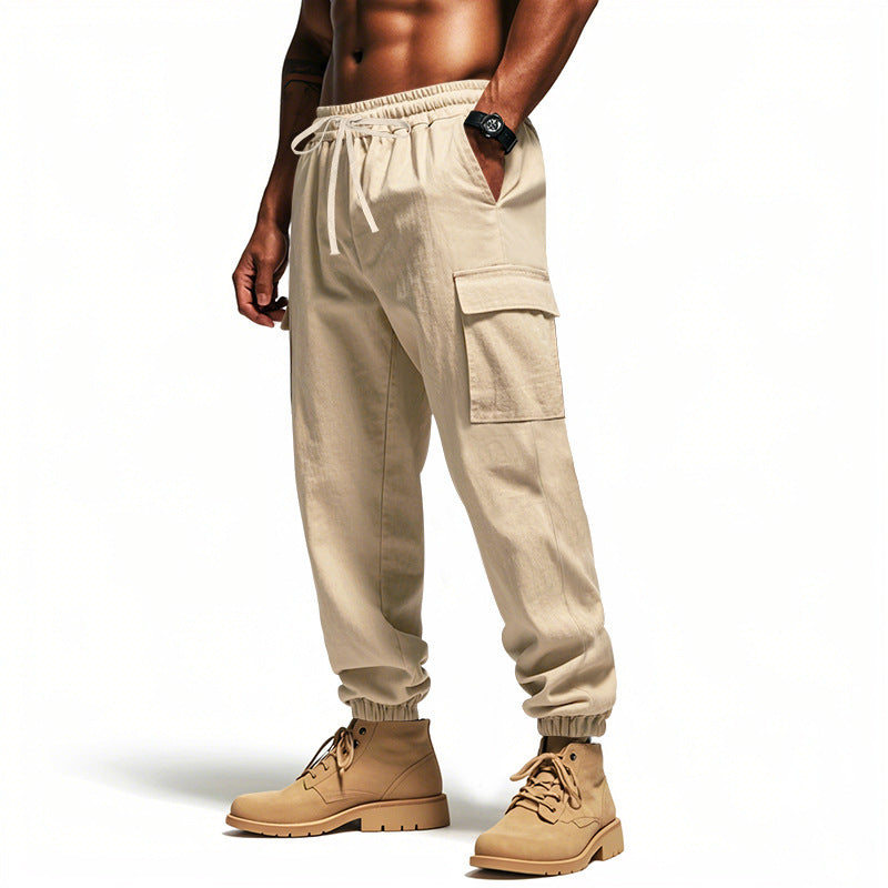 Loose Multi-pocket Workwear Ankle Banded Slacks