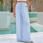 Striped Printed Drawstring Slant Pockets Wide Leg Pants