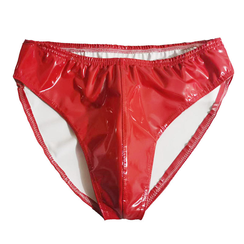 Sexy Bright PU Anti-exposure Leather Men's Bright Leather Underwear