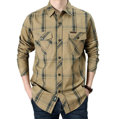 Long Sleeve Shirt Men's Plus Size Loose Cargo Cotton Shirt