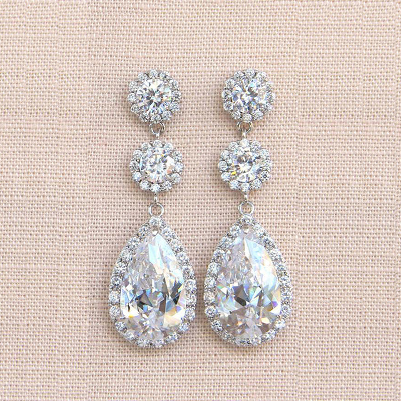 Water Drop Zircon Earrings Super Flash Female Romantic Wedding