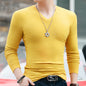 Winter Long Sleeve Slim Fit Solid Color And V-neck T-shirt