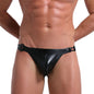 Sexy Men's Double Ding Underwear Hollow Out U Pouch Imitation Leather