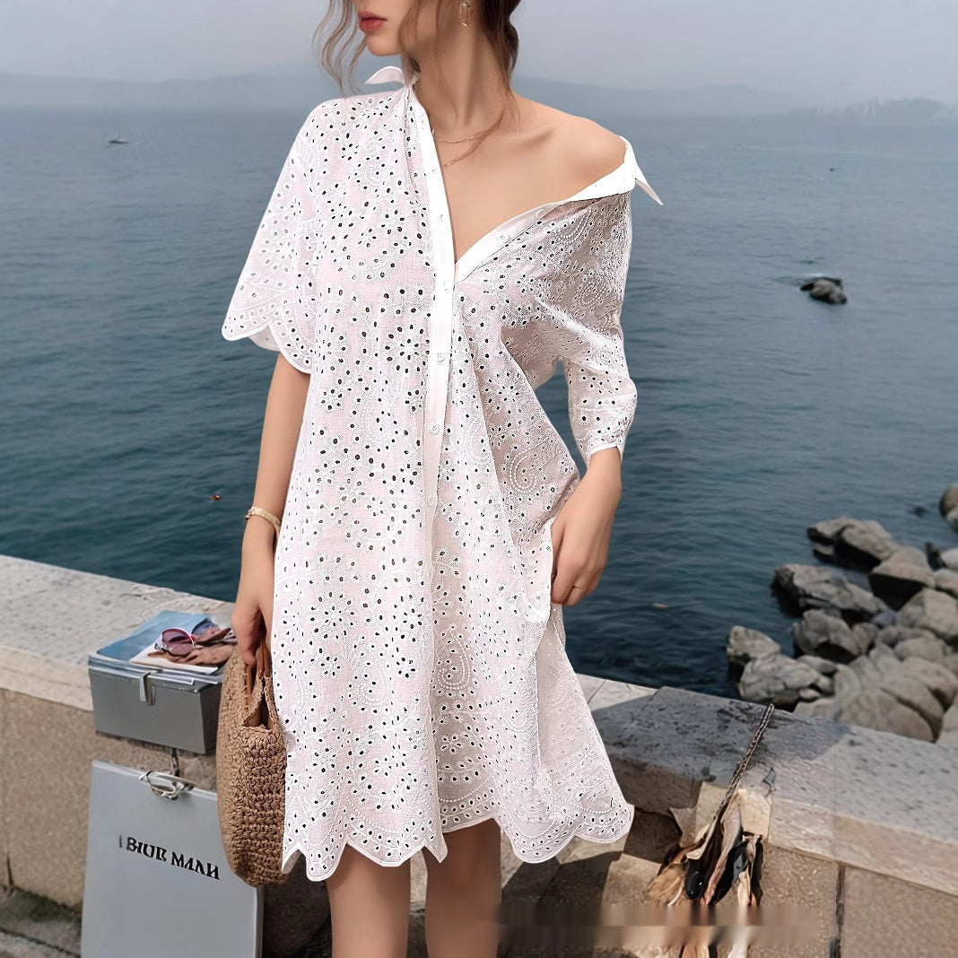 Hollow Cardigan Fashion Short Sleeve Dress