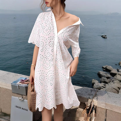 Hollow Cardigan Fashion Short Sleeve Dress