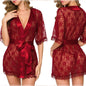 Lingerie Women Lace Hollow-out Robe Suits Pajamas