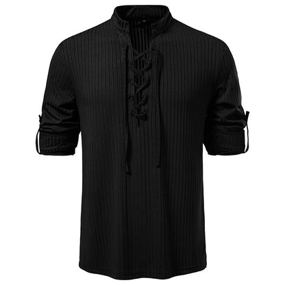 Men's Casual Long Sleeve Drawstring Design T-shirt