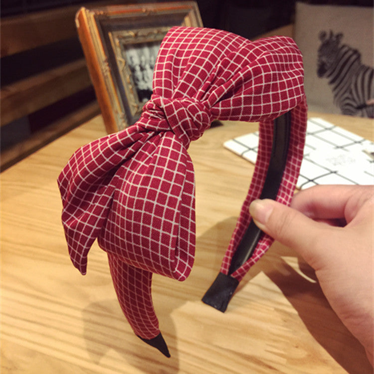 All-match Fabric Plaid Big Bow With Teeth Headband