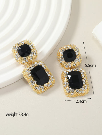 Series Geometric Square Water Drop Light Luxury Crystal Stud Earrings