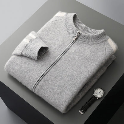 Fashionable All-match Casual Woolen Sweater Four Flat Air Layer Thickened Half Turtleneck Pure Wool Cardigan