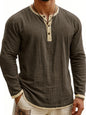 Digital Printing Two-tone Henley Shirt 3-button Men's Casual Long Sleeve