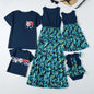 Fashion Waist Stitching Stitching Print Long Dress Parent-child Outfit Family