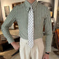 Lapel Vintage Stripe Versatile Slim-fit Long Sleeve Shirt