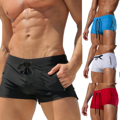 Men's Polyester High Waist Tight Lace-up Swimming Trunks