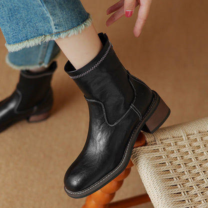 Women's Simple And Casual Mid-heel Martin Boots