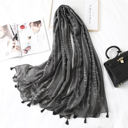 Fashion Tassel Cotton Linen Thin Yarn Scarf