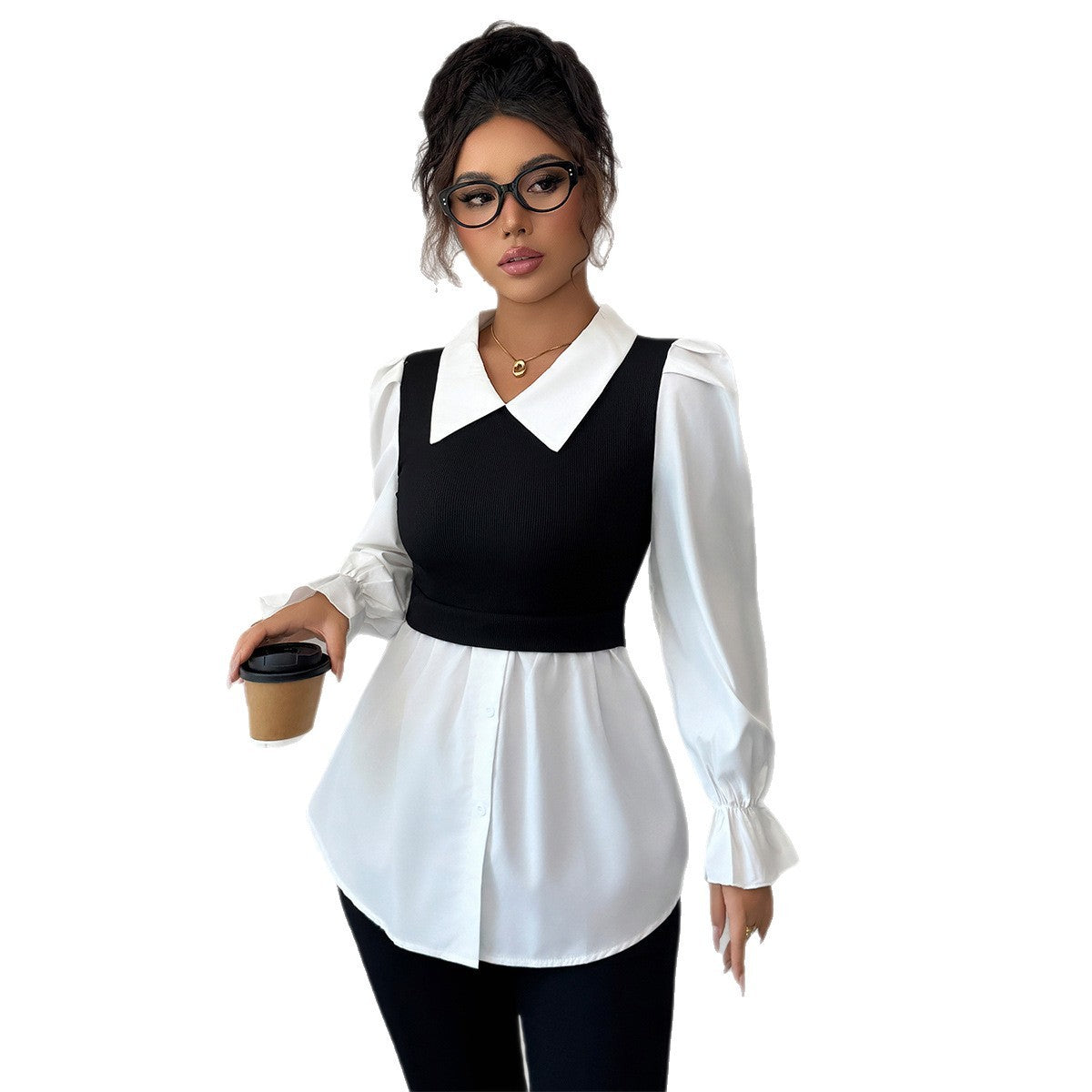 Simple Style Fake Two Pieces Shirts Vest