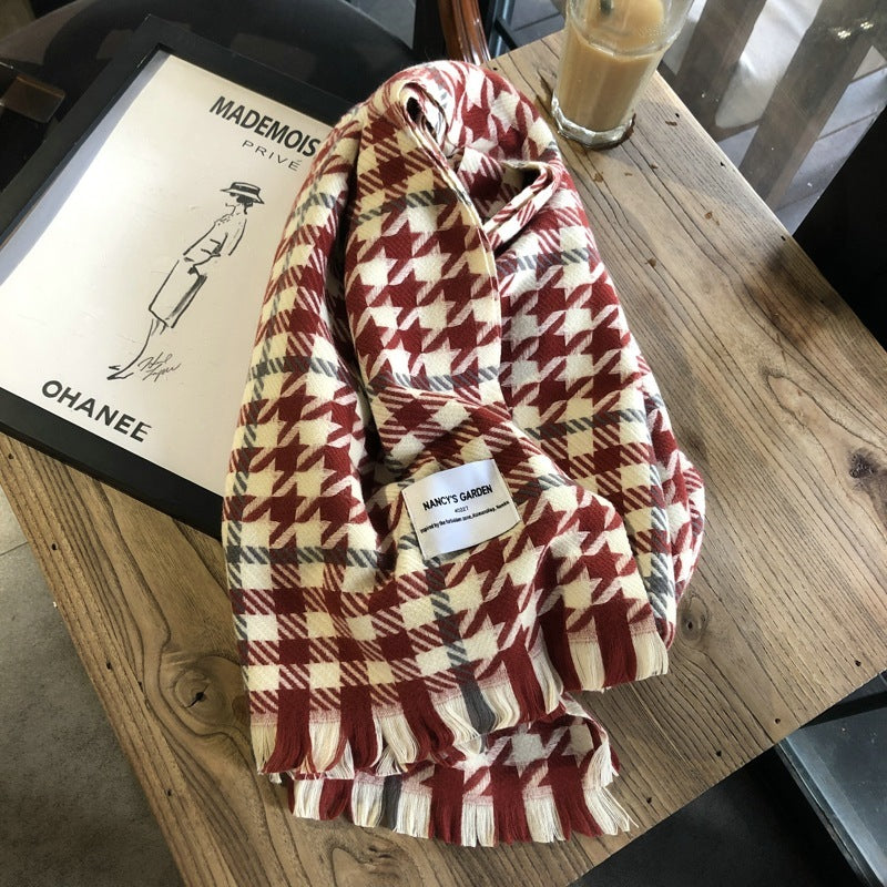 Thousand-bird Check Long Knit Scarf