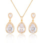 Bright Big Zircon Water Drops Necklace Eardrops Suit Bride Wedding Jewelry Simple Graceful