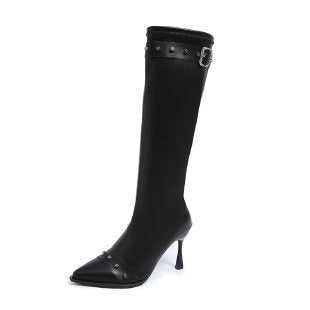 New Rivet Belt Buckle Fashionable Stiletto Stretch High Boots
