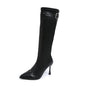 New Rivet Belt Buckle Fashionable Stiletto Stretch High Boots