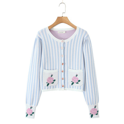 Women's Slim Fit Striped Flower Coat