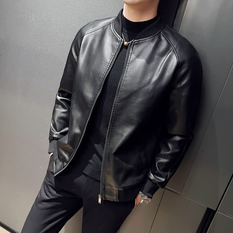 Men's Slim Fit Trendy Handsome Washed Leather Jacket