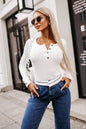 Women's Heart-shaped Button Long Sleeve U Collar Top