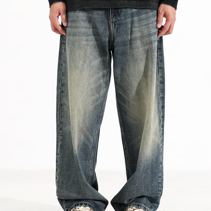 American Retro Hanging Loose Wide Leg Jeans For Men