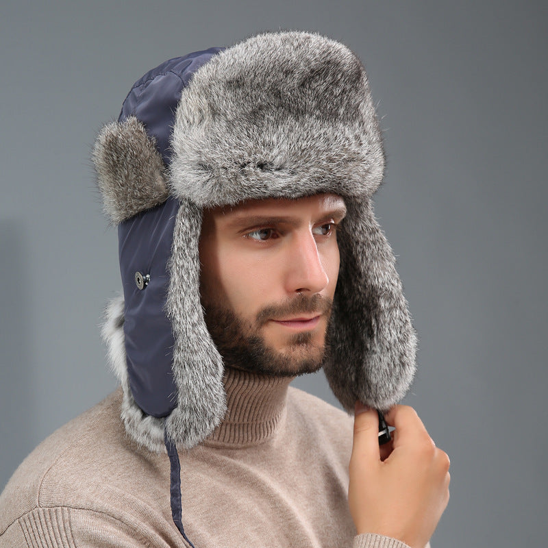 Rabbit Fur Unisex Thickened Warm Ear Protection Cold-proof Outdoor Hat