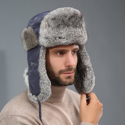 Rabbit Fur Unisex Thickened Warm Ear Protection Cold-proof Outdoor Hat