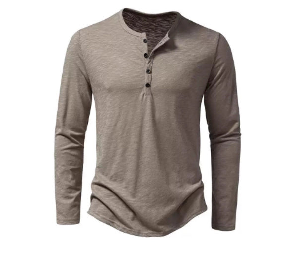 Men's Solid Color Casual Cotton Long-sleeved Top