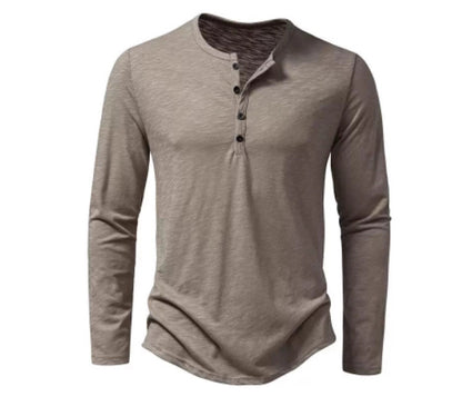 Men's Solid Color Casual Cotton Long-sleeved Top