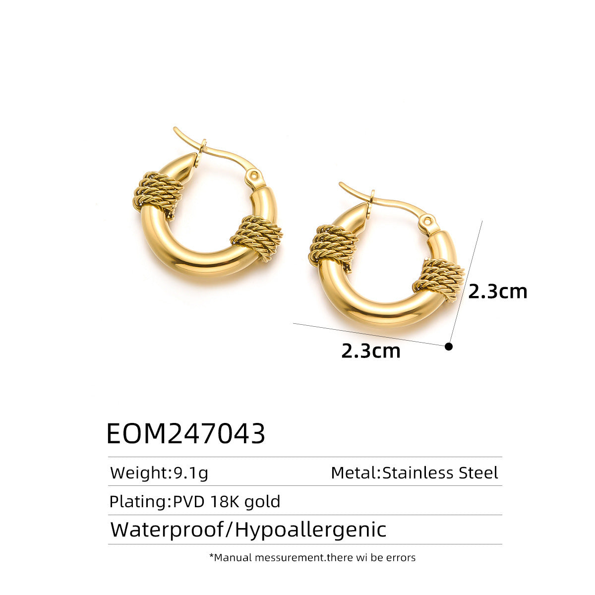 Non-fading Titanium Steel Hemp Rope Earrings
