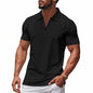 Summer Men's Loose Leisure Sports V-neck Waffle Short Sleeve Lapel Polo Shirt Men