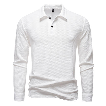 New Men's Walf Checks Fabric Long Sleeve Lapel T-shirt